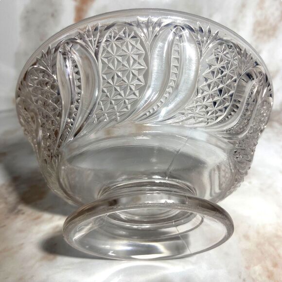 EAPG Antique McKee Brothers Doric Glass Comport Footed Bowl Feather 3 x 6" 1896 - Picture 3 of 8